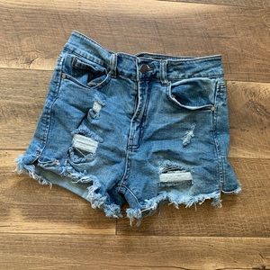 Frayed Denim High Waisted Shorts